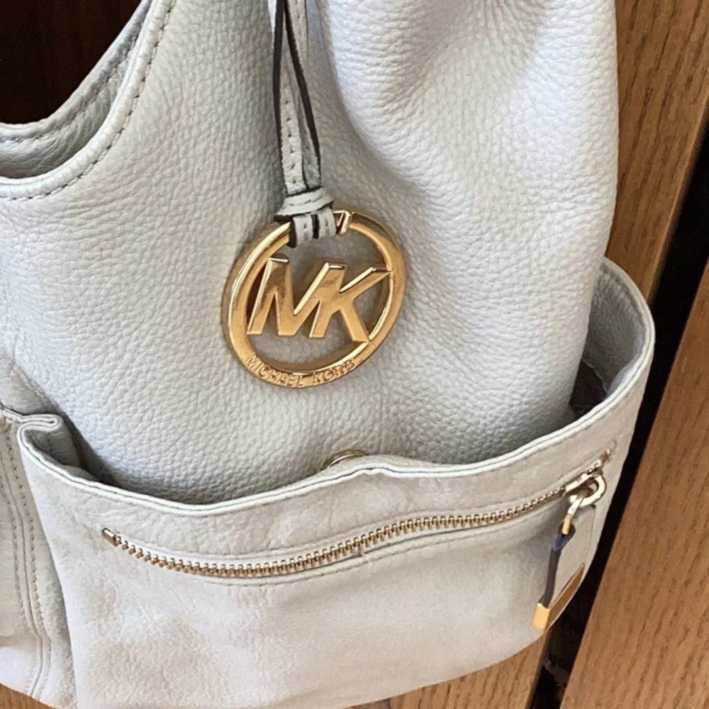 Michael Kors Layton Vanilla Genuine Leather Large Shoulder Tote Hobo Bag